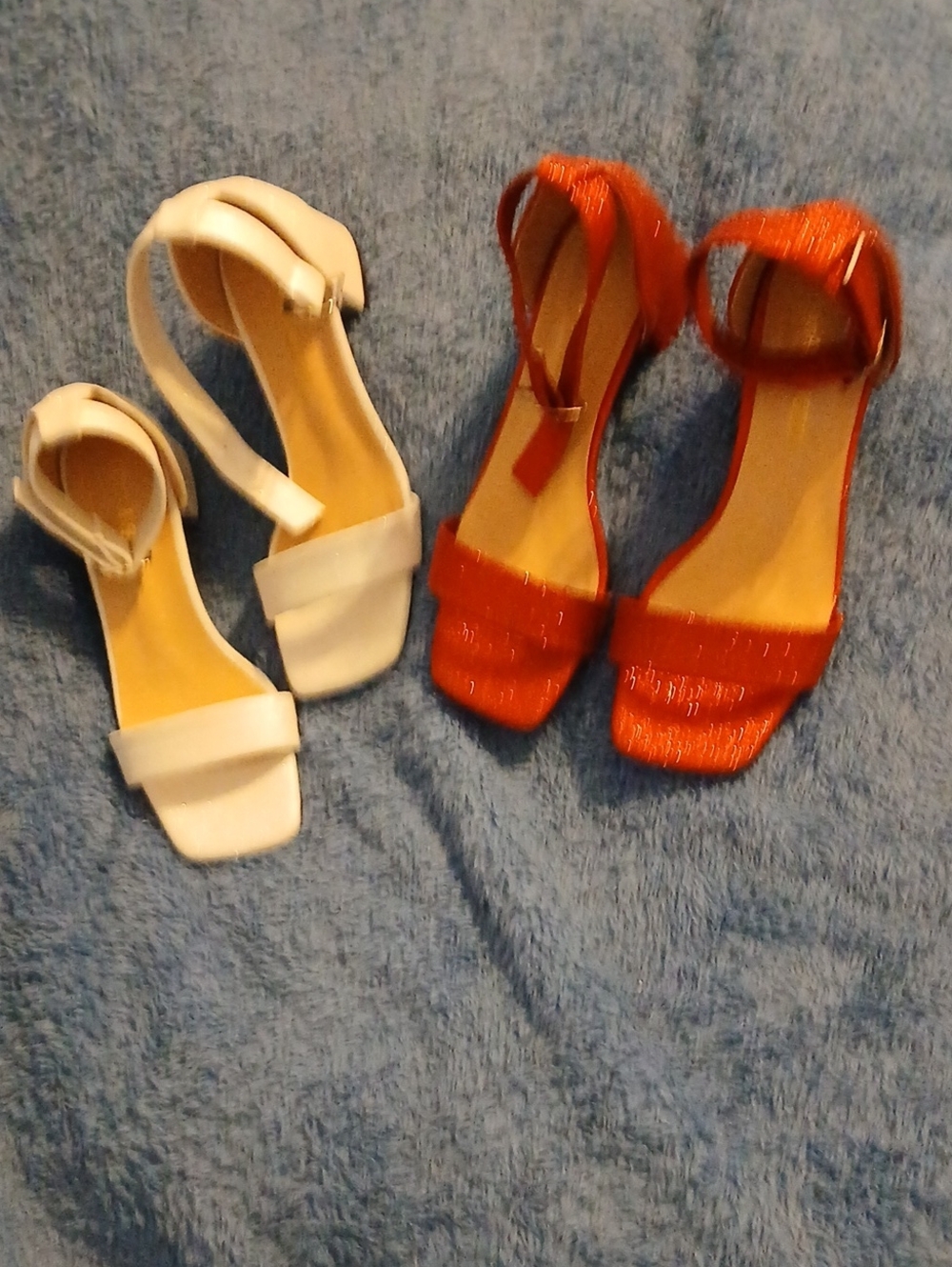 Women’s Ankle-Strap Block Heel Sandals in White and Red